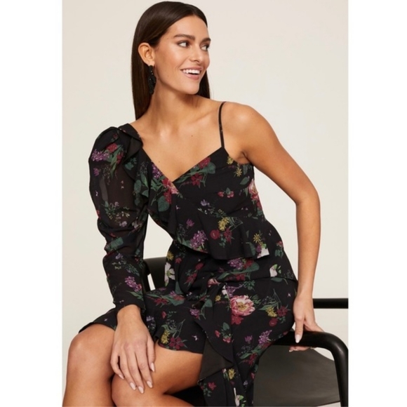 AMUR Pasqualena Midi Dress in black floral print, Size 0-4 - Picture 3 of 11